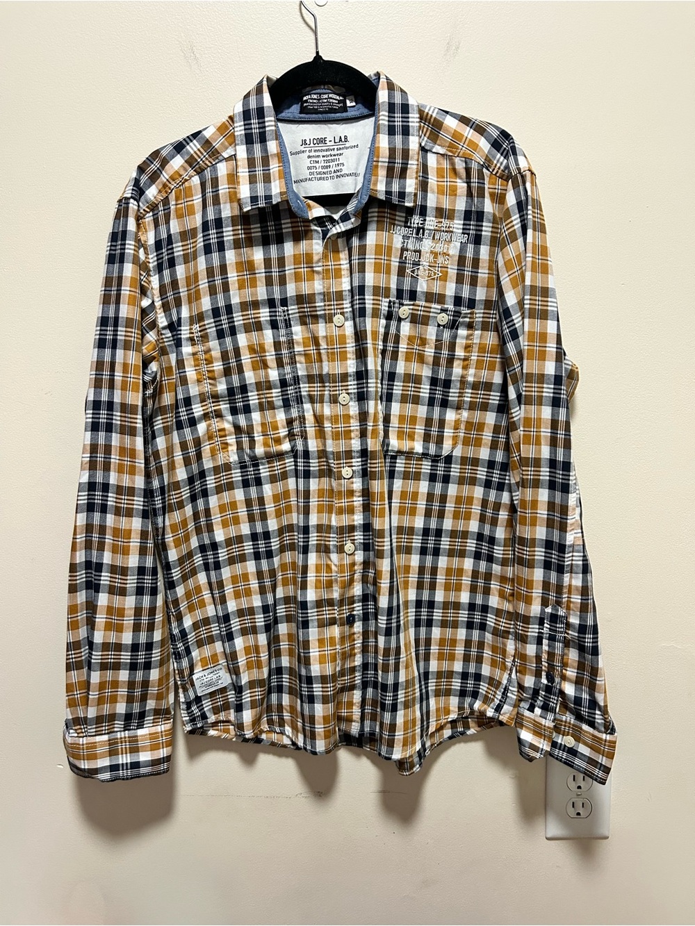 Jack And Jones Core L.A.B. Orange And Black Button Up Plaid Work Shirt XL